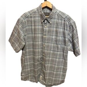 Eddie Bauer 100% Cotton Blue Plaid Short Sleeve Button Shirt